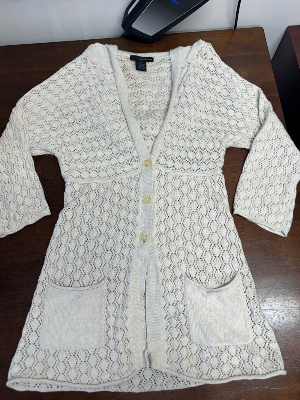Calvin Klein 100% cotton Cream Knit Cardigan